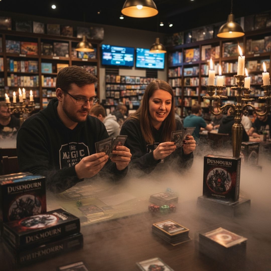 couple playing magic the gathering 